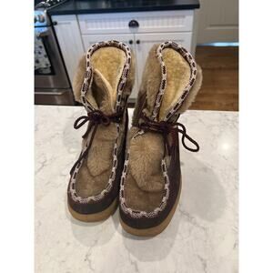 Snow Land Women’s Vintage Faux Fur Sherpa Lined Snow Winter Boots Size 8.5 Brown